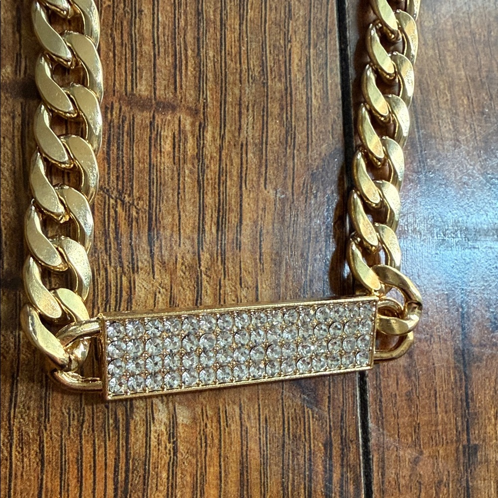 Gold Plated Necklace with Crystal Bar